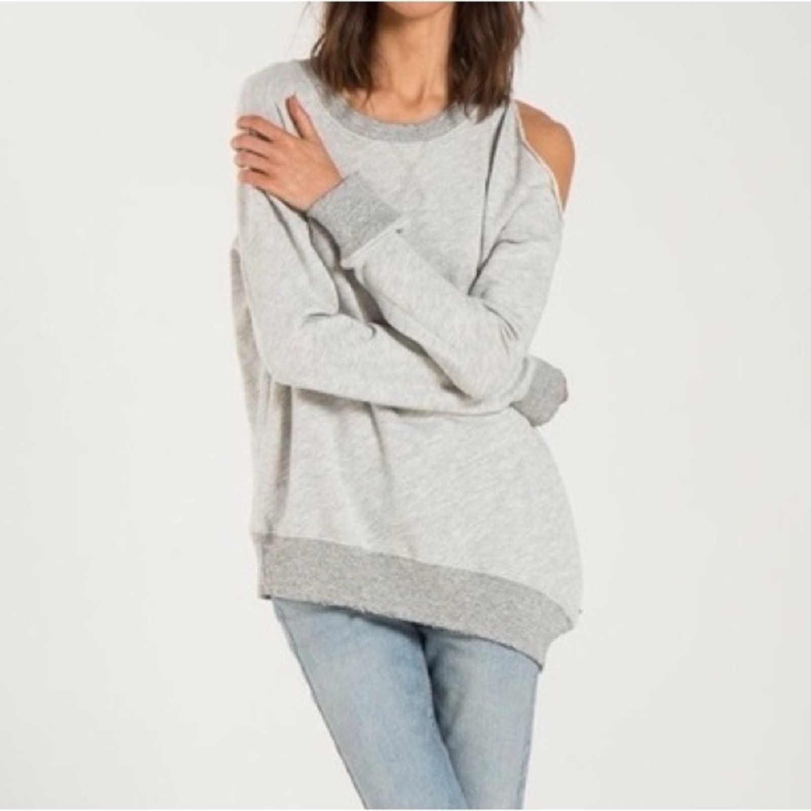 N:Philanthropy Grey Distressed Cold Shoulder Sweatshirt Pullover Size Small